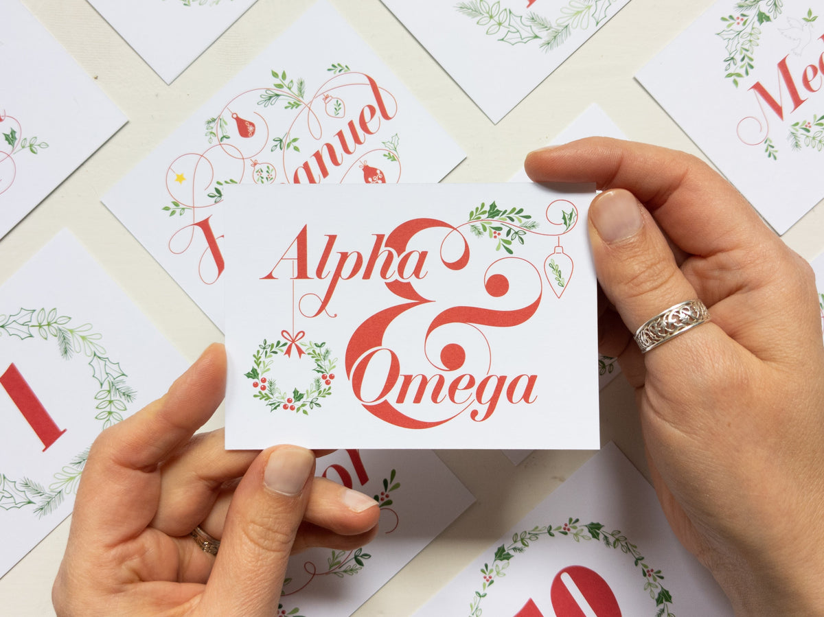 Christian advent calendar, alpha and omega card
