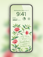 Free Christian phone wallpaper with Psalm 40:11, pink flowers, and green leaves on a phone lock screen