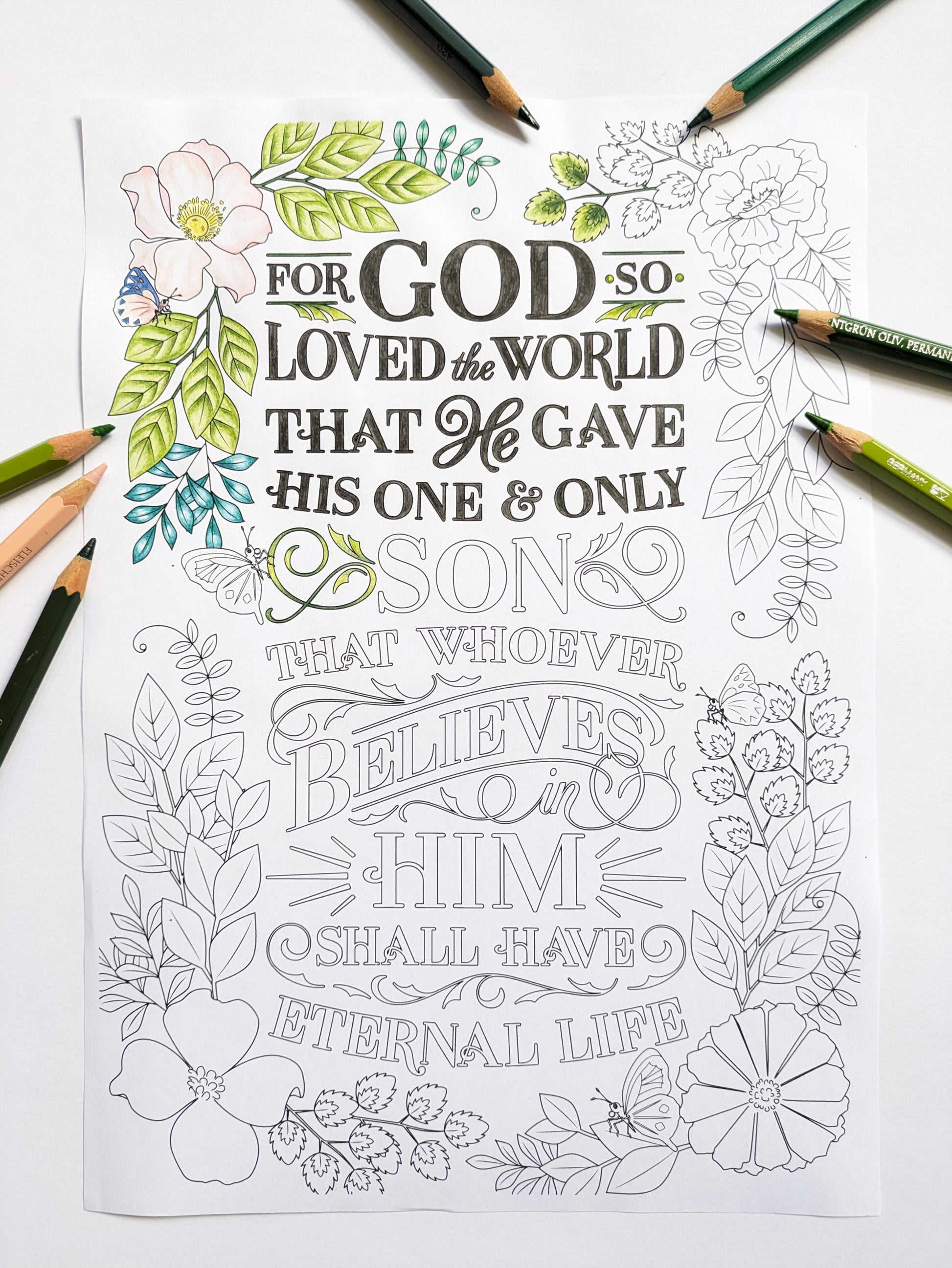 John 3:16 Christian colouring in page