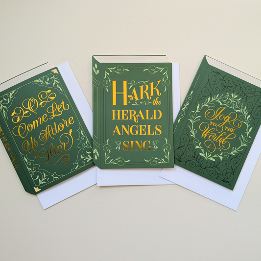 Set of 12 | Green Bookish Christmas cards